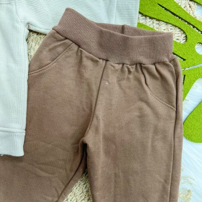 Conj. Casaco Canelado com Pelinho e Calça de Moletom - Areia